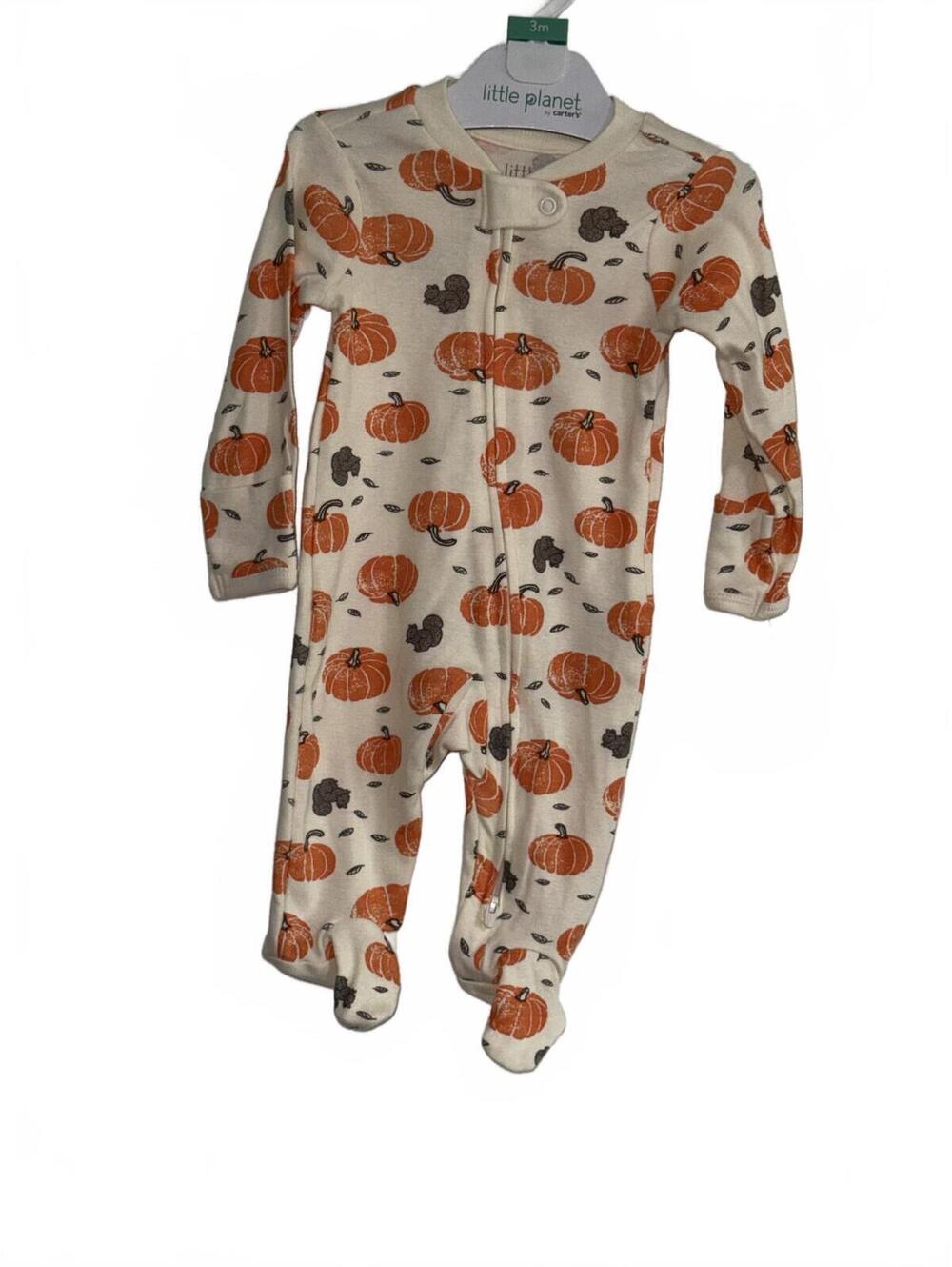Little Planet Pumpkin Print Footed Sleeper – Size 3M